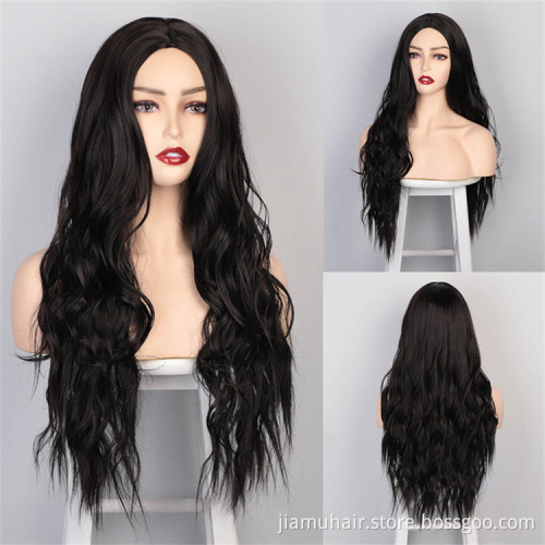 high quality Synthetic Wigs Long Wavy Ombre Blonde Wig Black Grey Red Middle Part Women Wigs